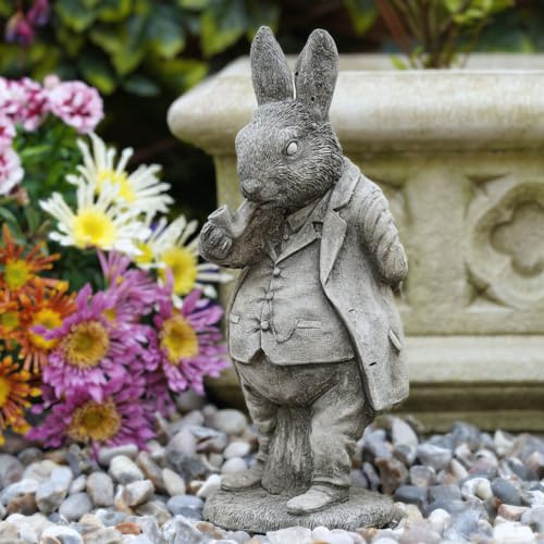 Statue en pierre de lièvre fumeur | Décoration extérieure de jardin