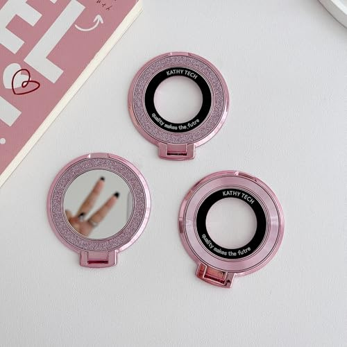 3PCS flash diamond stick-on mobile phone finger ring holder, invisible finger ring clasp stick-on mobile phone holder for all kinds of mobile phones.(Pink)