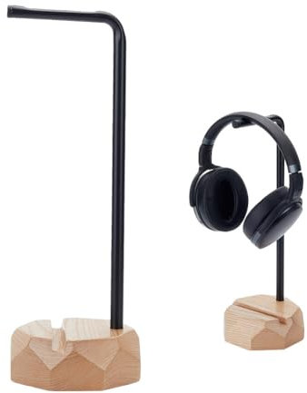 DELORIGIN Wooden Headphone Stand Headphone Holder with Smartphone Stand Wood Base Iron Bar Gaming Headset Stand Desk Hanger for Airpods Max Men Gift Apply All Headphone Sizes Sports Headsets