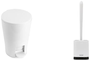 Tatay Escobilla WC Diabolo 5 L Apertura con Pedal Cepillo de Silicona | Escobilla WC | Secado Rápido | Diseño Flexible | Diseño Ventilado | Set de Papelera | De Secada Rápido Cepillo, Blanco + Gris