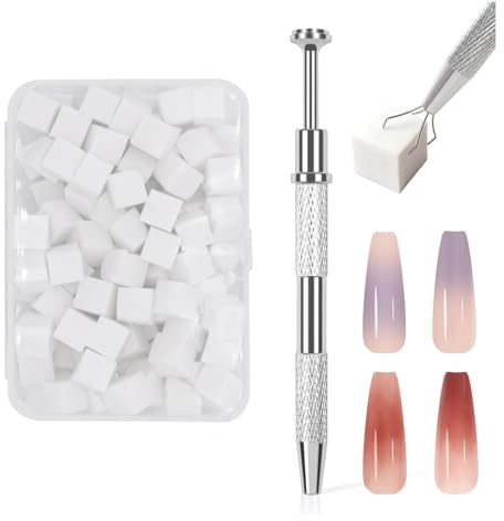 1 styck nagelsvamp med 4 klonagelsvamp, metallklämmor, nagelsvamp, blandade färger, nagelborste för färggradienter och blomnagelkonst, nageltillbehör för naglar (vit)