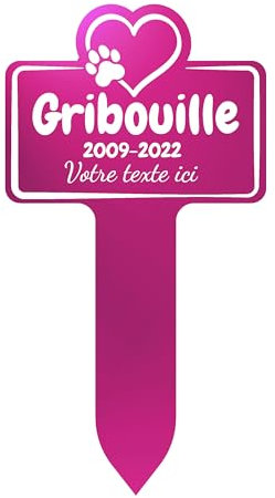 GRAVURE CONCEPT Plaque Funéraire pour Animaux - Stèle Commémorative Personnalisable PVC (Chien/Chat etc) - (Modèle 1 / Rose Texte Blanc)