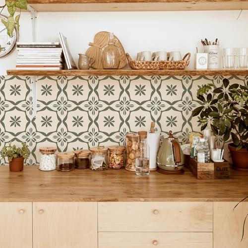 Alwayspon Tile Sticker, 25PcsX15cm/6inch Olive Green Self Adhesive Stick on Tiles Transfer Sticker for Bathroom Kitchen, Backsplash for Cooker, Peel and Stick Adhesive Vinyl Wall Tiles Sticker