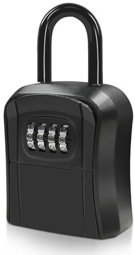 AceMining Boite à Clefs Murale, coffre-fort à clé avec Poignée Amovible, armoire à clés avec 4 Code Sécurisée, boîte de rangement à clés étanche Extérieur pour maison garage location Noir (807 mini)