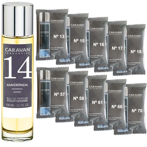 CARAVAN FRAGANCIAS Herrenparfüm Nr. 14, 150 ml + Set mit 10 Flaschen mit verschiedenen männlichen Düften von Caravan, um neue Düfte zu entdecken