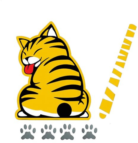 Katze Bewegte Schwanzpfoten Autoabziehbilder | 3 D Creative Decal Sticker | Cartoon Lustige Katze Bewegende Schwanzaufkleber | Autoaufkleber - Fenster Wischer Cartoon Auto Styling Aufkleber Aufkleber
