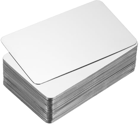 PATIKIL Tarjetas de visita de acero inoxidable de 0.5 mm, 50 unidades de tarjetas en blanco para grabado laser de regalo DIY, color plata