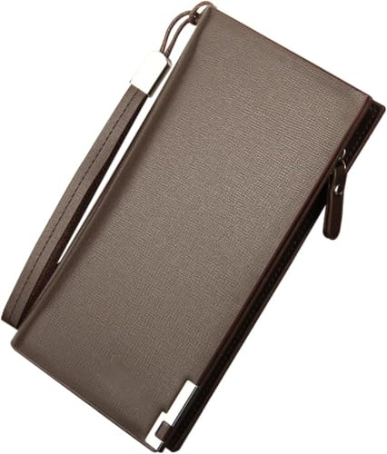 YUEcthynous Portafoglio lungo in pelle da uomo, portafoglio grande con molti scomparti, in vera pelle, 200 g, caffè scuro, S, moderno, marrone, S