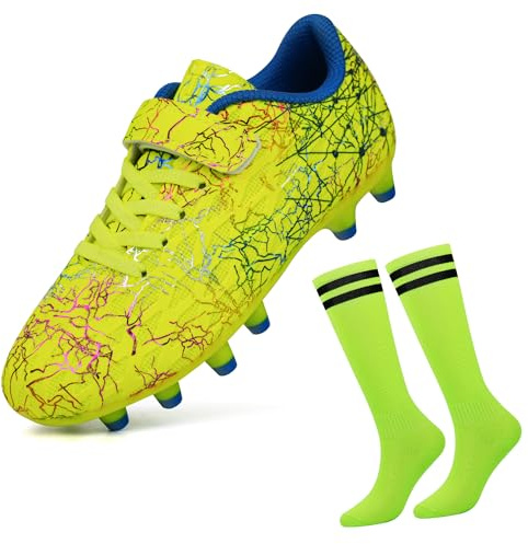 JABASIC Fussballschuhe Kinder Firm Ground Football Schuhe Jungen Mädchen Fußballschuhe mit Fußball-Socken