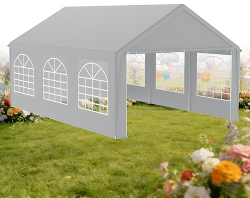 XMTECH Partyzelt Pavillon 4x6m Grau mit Fenster, wasserdicht & UV-Schutz, hochwertige PE-Plane, abnehmbare Seitenwände, Sonnen- und regenfest, optimal für Gruppenfeier, Grillfest und Outdoor Events