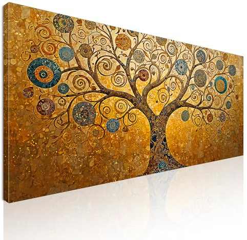 CheQuadro! Quadro moderno soggiorno, quadro grande, Albero Della Vita Spirali Oro E Blu, avt17 quadro stampato su tela pronto da appendere 170x80 cm