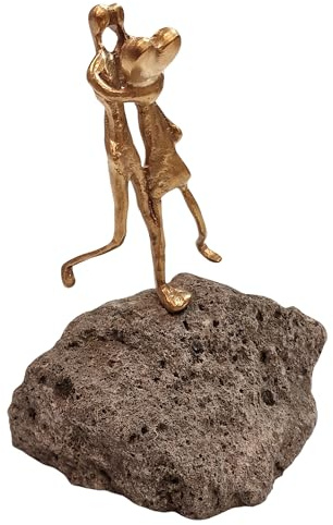 Herzmensch Kleine Liebespaar Figur Mann und Frau mit Herz Skulptur aus massiver Bronze Gold ca. 13,5 cm - Kunsthandwerk von Andrea Zrenner als Geschenk für die Liebe