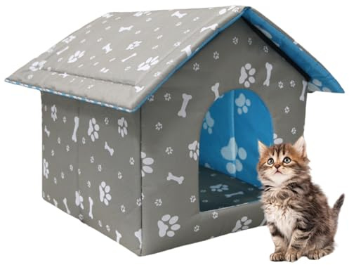 MUYYIKA Katzenhaus Für Draußen Winterfest Wasserdicht Wetterfester Katzenhöhle Haustierhaus Weich Warm Haustierhaus Outdoor Hundehöhle M Für Kleine Hund Katze (L: 45 x 43 x 40 cm, Grau)
