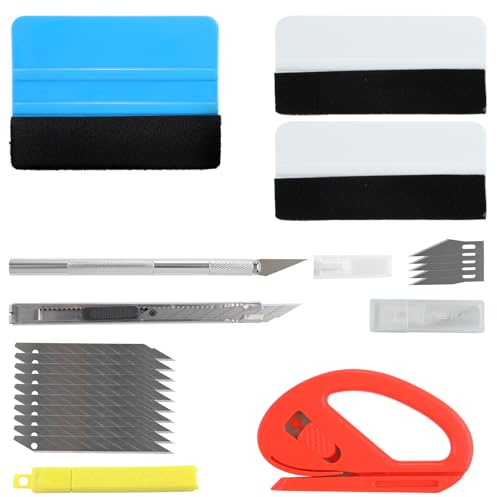 Arvoni 22 Piezas Kit Vinilo Herramientas Película para Coche Kit, Espátula para Vinilo con 3 Rascadores, Cortador, Cúter Universal con 10 Cuchillas, Cuchillo de Grabado, Kit de Herramientas para Coche