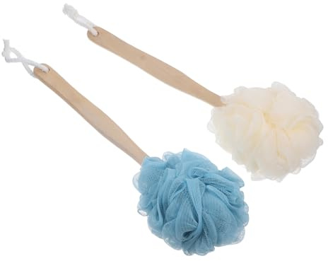 Vaguelly Brosse de Bain Brossage du Dos Difficile D'accès Lot de 2 Pièces en Bois à Long Manche Design Créatif et Confortable pour Usage Domestique