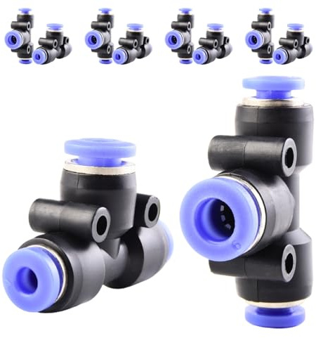 ANGEEK Conjunto de 10 piezas con conectores en T de 3 vías reductores de 4-6-4 mm, racores de tubo de conexión rápida, conector neumáticos y racor rápidos de plástico.