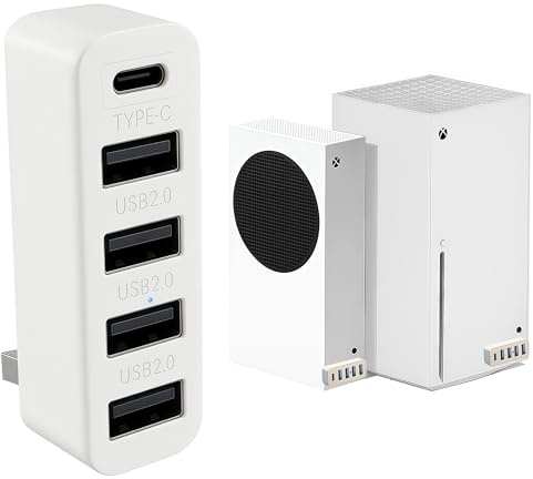 5 Ports USB Hub for Xbox Series S|X Extender, High Speed USB Hub Splitter Expansion Adapter for Xbox Series X|S Accessories, with 4 USB 2.0 Port + 1 Type C Port