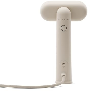 Cirrus Lite Travel Steamer de Steamery, 1200 W, Vapor 16 g/min, Caliente en 18 segundos, Portátil y compacta, Cabezal giratorio, Tecnología Dry Steam, Placa frontal calefactada, Sand