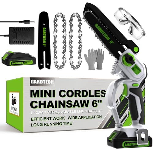 Gardtech Mini Kettensäge mit Akku 6 Zoll Mini Kettensäge Elektro mit Sicherheitsschloss 2 Akku 4000mAh Handkettensäges für Gartenscheren Astschere Holzschneidenz