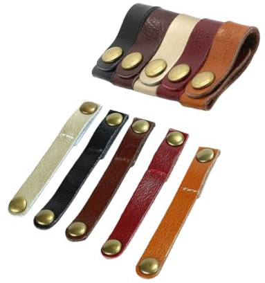 Garneck 10pcs Leather Cord Organizer Clips with Mixed Sizes 9x1.2cm 6.3x1.6cm, Data Cable Holder and Earphone Winder Straps for Home, Office, and Travel Cord Management Random Color