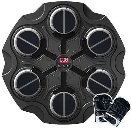 Macchina da boxe musicale - Percussione interattiva | Attrezzature per l'allenamento Pugilistico | Partner Boxe da Parete con Luce Musica, Incluso Guanti Strisce Autogrippanti, Fitness Casa P