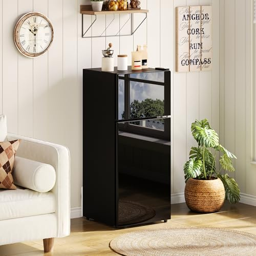 Merax 92L-Minikühlschrank mit Gefrierfach(28L) in Schwarz freistehend Kühl-Gefrier-Kombination, mit Glastür,LED-Beleuchtung,herausnehmbare Glasablagen,45 dB,138kWh, für Küche Büro Wohnzimmer