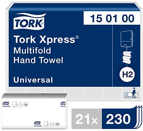 Tork Xpress Multifold Paper Hand Towels 150100 - H2 Asciugamani universali piegati per distributori commerciali - Economico, 1 strato, bianco - 21 x 230 fogli