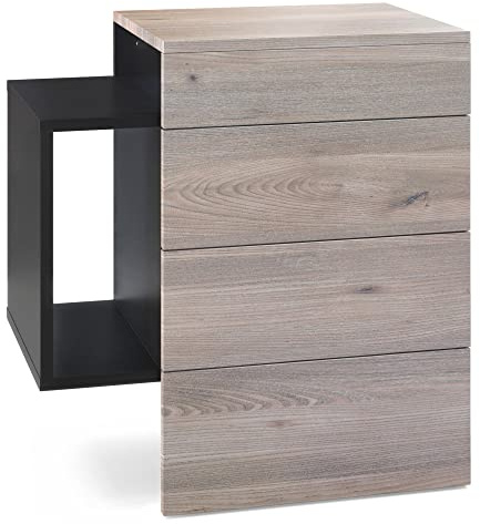 Vladon Nachttisch Queens, Made in Germany, Nachttischschrank mit 2 Schubladen und 1 seitlichem Fach zur Wandmontage, Schwarz matt/Eiche Nordic (60 x 63 x 36 cm)
