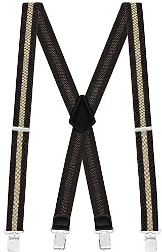 Buyless Fashion Textured Suspenders for Men - 48 Adjustable Straps 1 1/2 - X Back with Metal Clips - 5121-Brown-Tan