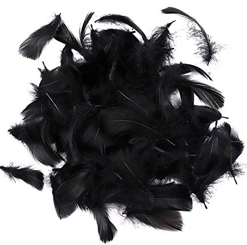 Suneast 300 Stücke Deko Federn Natur Gänse Feder Bastel Feather für DIY Traumfänger, Kostüme Schmuck Deko, Karneval Basteln - Schwarz, 5-8cm