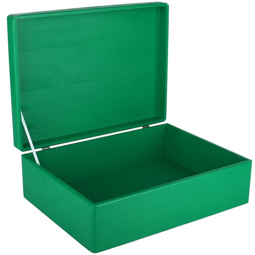 Creative Deco XL Grün Große Holzkiste mit Deckel 40x30x14 cm Erinnerungsbox | (+/- 1cm) Erinnerungsbox Baby Holzbox mit Deckel Lackiert Kasten | Für Dokumente, Spielzeuge, Ostern | ROH & UNGESCHLIFFEN