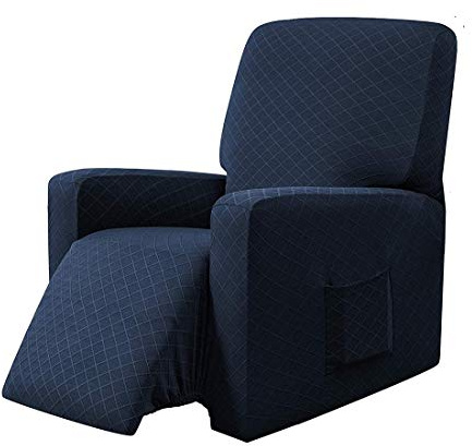 EBETA Sesselbezug Sesselüberwürfe Komplett Sesselschoner, Sesselhussen Elastisch Schonbezug Relaxsesselbezüge Stretch Liegesesselbezug mit Taschen (Dunkelblau)