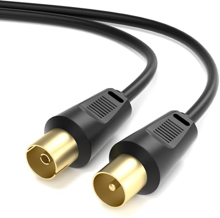 JAMEGA – 1,5m Antennenkabel Schwarz HDTV Full HD 135db 75 Ohm | Koaxialkabel 4K UHD Koax Stecker > Koax Kupplung TV, HDTV, Radio, Kabelfernsehen DVB-T, DVB-C, DVB-S, DVB-S2, UKW, DAB, DAB+