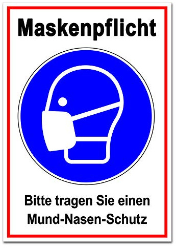 Maskenpflicht Aufkleber Sticker Zutritt nur mit Maske Markierung Hinweis Hinweisschild für Handel Einzelhandel Behörden Folie selbstklebend R111 (Maskenpflicht)