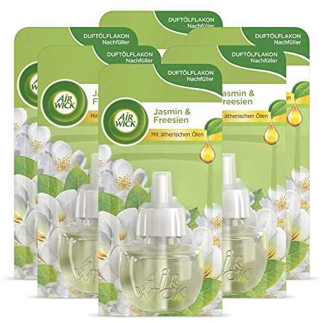 Air Wick Duftölflakon Nachfüller Jasmin & Freesien – Floraler Raumduft mit ätherischen Ölen – 6er Duftöl Set