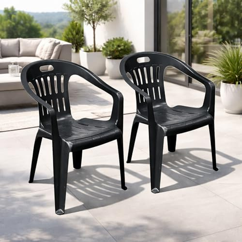 Mojawo 2 Stück Stapelstuhl Gartenstuhl PIONA Bistrostuhl Gartensessel Balkonstuhl Kunststoff stapelbar Balkonmöbel Gartenmöbel Anthrazit