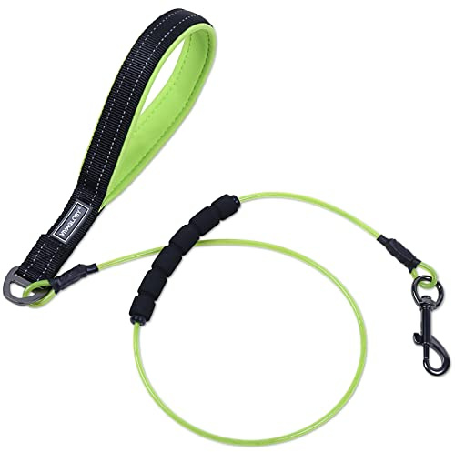 VIVAGLORY Hundeleine Edelstahl Toughbite Führleine Bissfest, 122cm, Grün | Welpenleine Hundeleine mit Doppelgriff & 2 Griffen für Hausleine Joggingleine, Kette Metall Edelstahl & Bissfest für Hunde