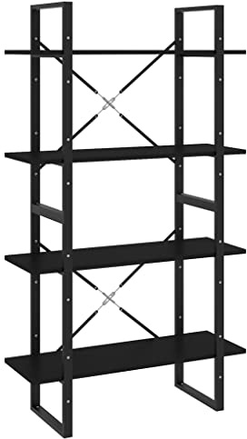 vidaXL 4-Tier Book Cabinet Home Living Room Office Furniture Storage Rack Organsier Bookcase Book Shelf Standing Shelf Black Chipboard