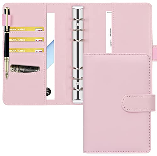 Toplive Leder A6 Binder, 6 Runder Ringbuch Planner Notebook Cover für A6 Füllpapier (Innenpapier nicht enthalten)，Rosa