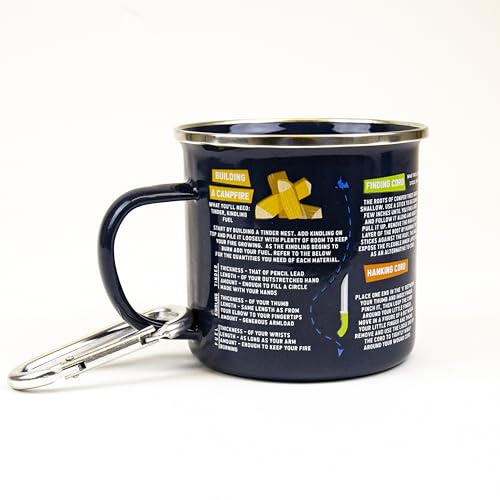 Gift Republic Survival Guide Enamel Mug & Carabiner Outdoor Camping Mug Durable Metal Coffee Cup Hikers Gift Idea Camp Kit Gardening Mug 500 ml