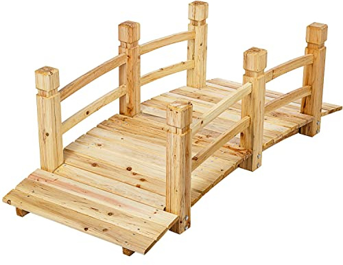 STILISTA Holzbrücke mit Geländer 150 x 65 x 53 cm, geölt, belastbar bis 150 kg, Farbwahl, Hell-braun