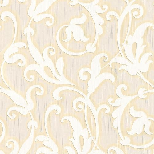 Profhome 954907-GU Textiltapet barock matt färg grädde beige guld 5,33 m2