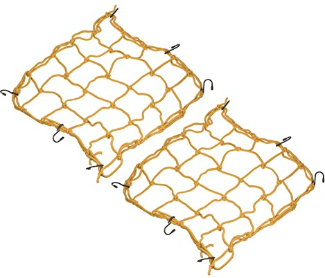PATIKIL 15x15 Motorcycle Cargo Net, 2 Pack Luggage Debris Tie-Down Net Extendable Rubber Rope Cover with 6 Hooks for Travel Camping, Yellow