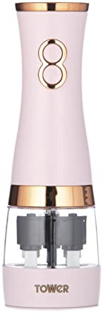 Tower T847004PNK - Macinapepe elettrico a batteria, con smerigliatrici regolabili in ceramica, rosa e oro rosa