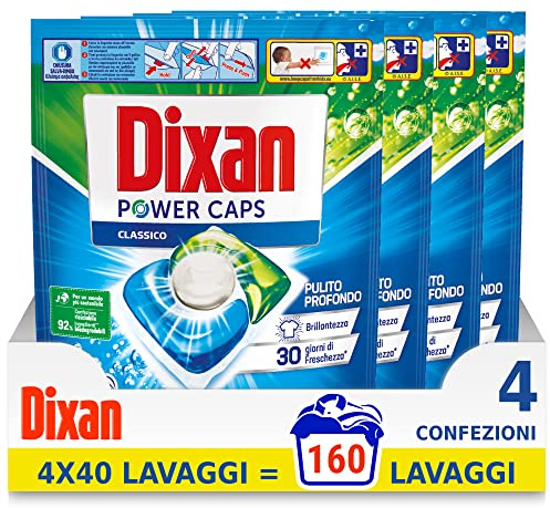 Dixan Power Caps Classique, Lessive Machine à laver en Capsules, Lot de 4 x 40 lavages