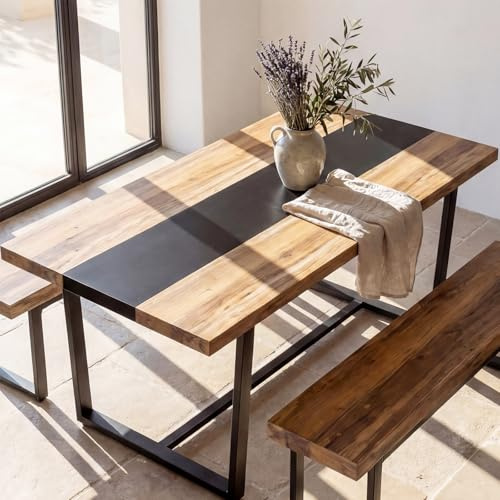 STHOUYN 71 6ft Large Dinner Table for 6 8 Seat Dining Room Table, Rectangular Farmhouse Modern Kitchen Long Black & Brown Industrial Conference (Brown)