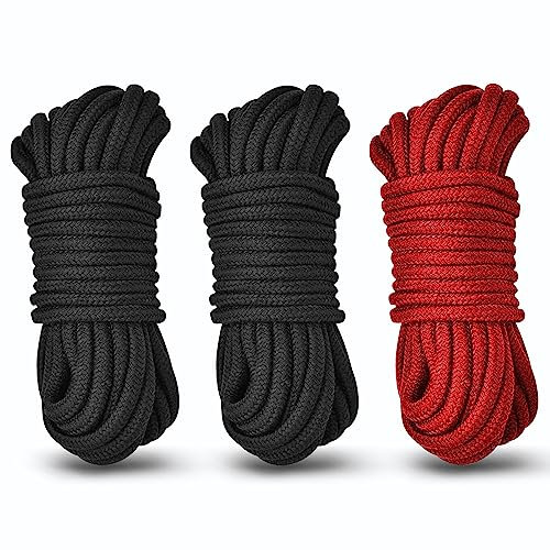 Aorgasms Corda di Cotone Morbido - 3x10M Corda per Tutti Gli Usi Corda Multiuso da 8MM Corda Spessa Intrecciata per Legare Nodi per Artigianato Fai-da-te,Decoro,Giardino,Corda da Campeggio(Nero+Rosso)
