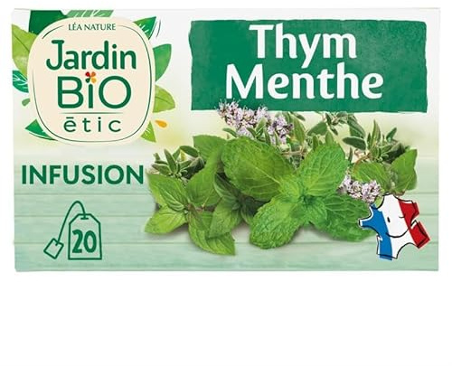 Jardin Bio Étic Infusion Thym Menthe Bio Fraîcheur Tonique | 20 sachets de 30g | Alimentation bio pour une saveur naturaliste | Réveillez vos papilles dès le matin - Le Lot De 4