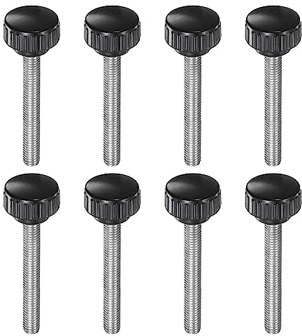 QUARKZMAN 8pcs Moleté Serrage Boutons M8 x 60mm Mâle Filetage Noir | 25mm Tête Poignée Plastique Métrique Pouce, Vis verrouilleront Boutons Filetés Clou Poignées