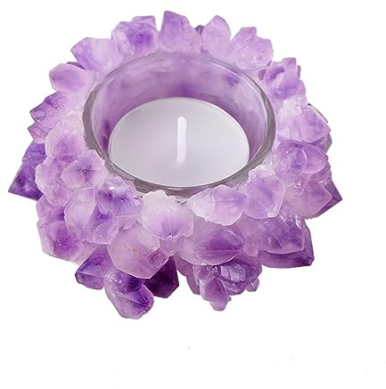 Natürlicher Amethyst Cluster, roher Kristall Teelicht Kerzenhalter Kristallstein Kerzenständer Hohe Energie Geode Votiv mit heilenden Effekten